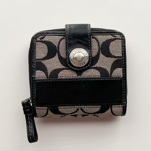 Coach Signature Canvas Wallet Snap/Zip 41622 Black Leather, Black and Cream